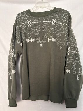 Olive Green Geometric Print Sweatshirt - Women